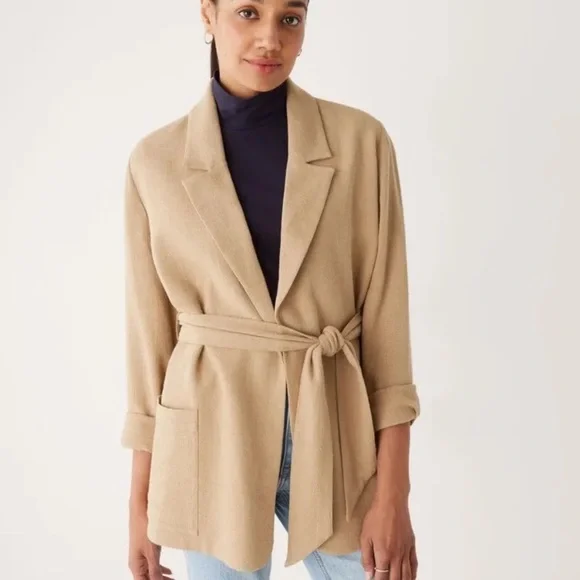 Frank and Oak The Fluid Blazer Dusty Lavender Linen Belted Jacket Small - Picture 3 of 11